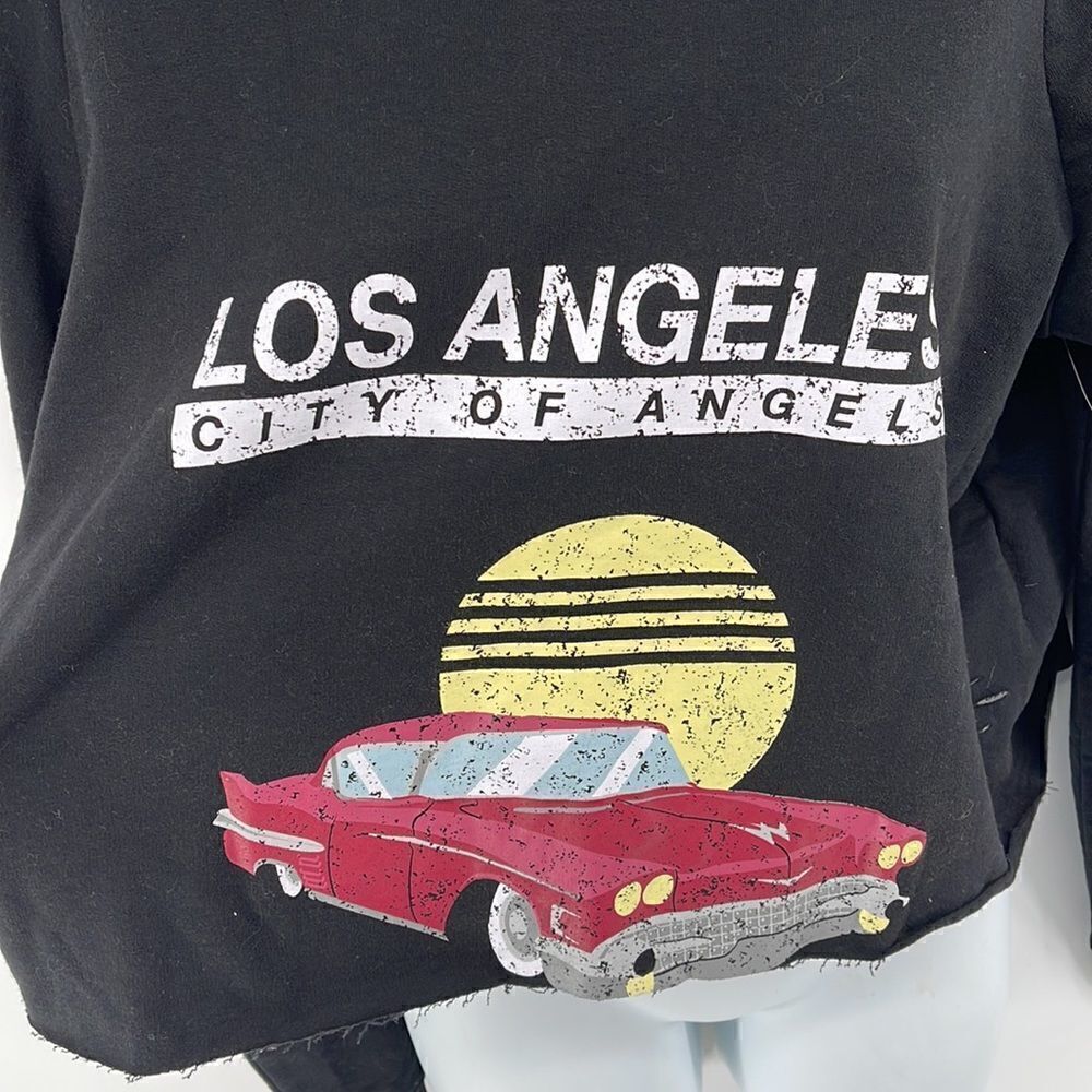 Derek heart distressed slashed cropped Los Angeles sweatshirt vintage car NEW 1X - Picture 4 of 11